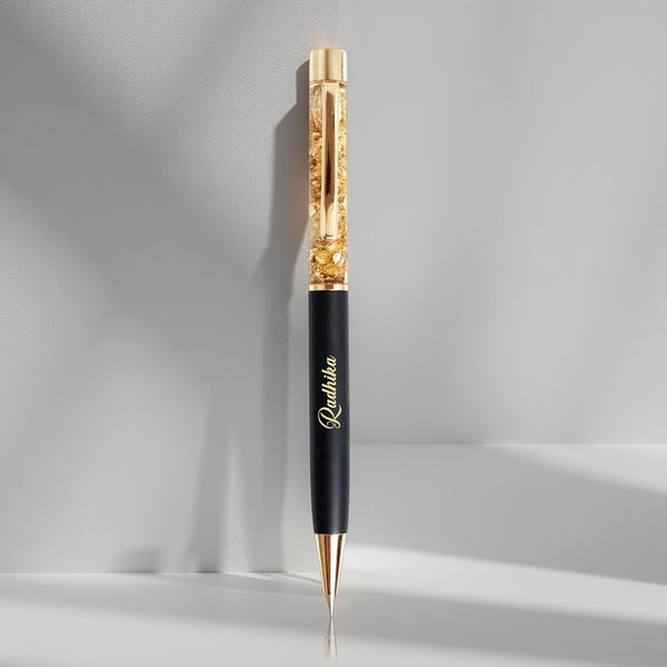 Premium Customized Ballpoint Name Pen – Blue Ink | Gold Flake